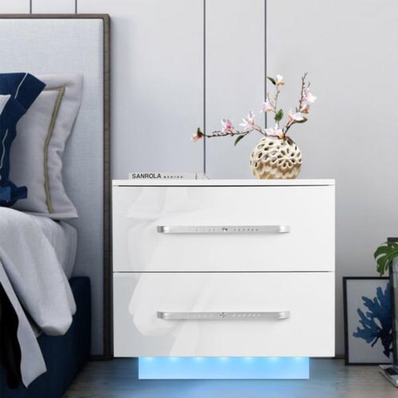 Modern LED Nightstand with Drawers - Picture 6 of 13